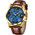OLEVS Men's Large Dial Brown Leather Chronograph Watch