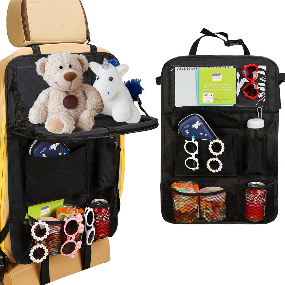 Backseat Car Organizer with Foldable Tray & 7 Storage Pockets