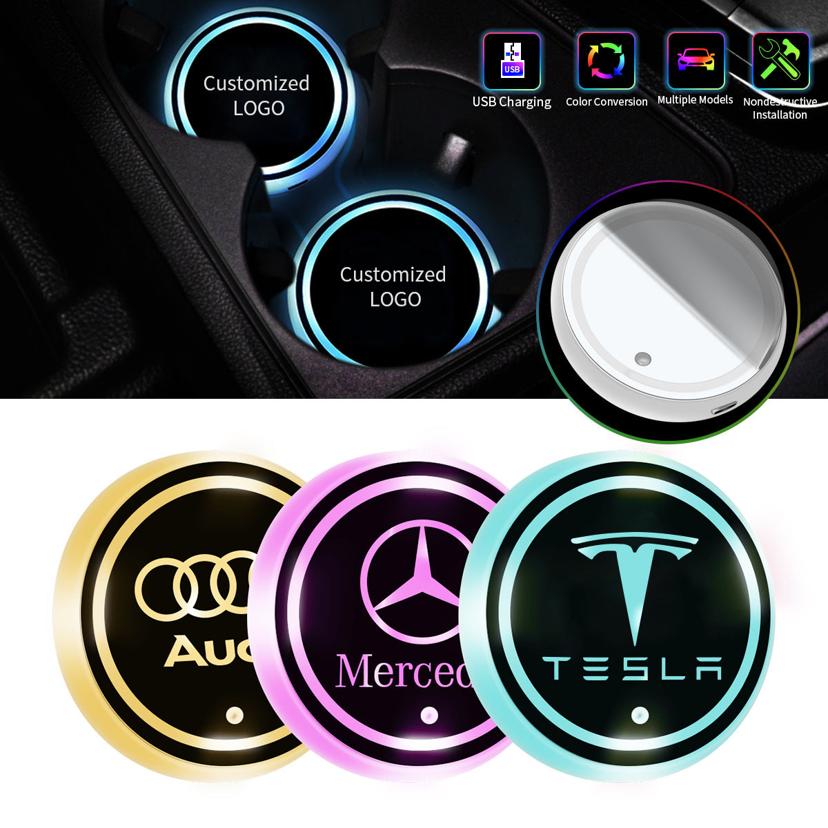 USB Rechargeable LED Car Coaster