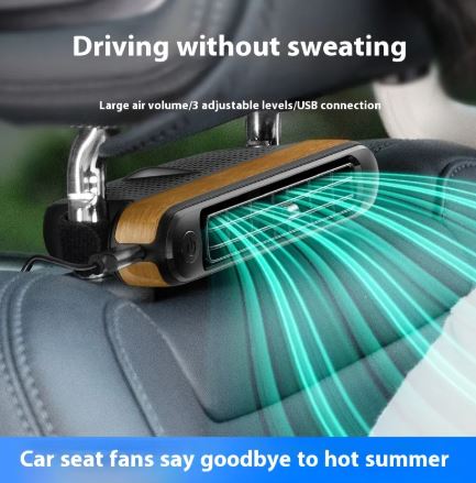 Bladeless Car USB Fan - Quiet, 3-Speed for Rear Seat