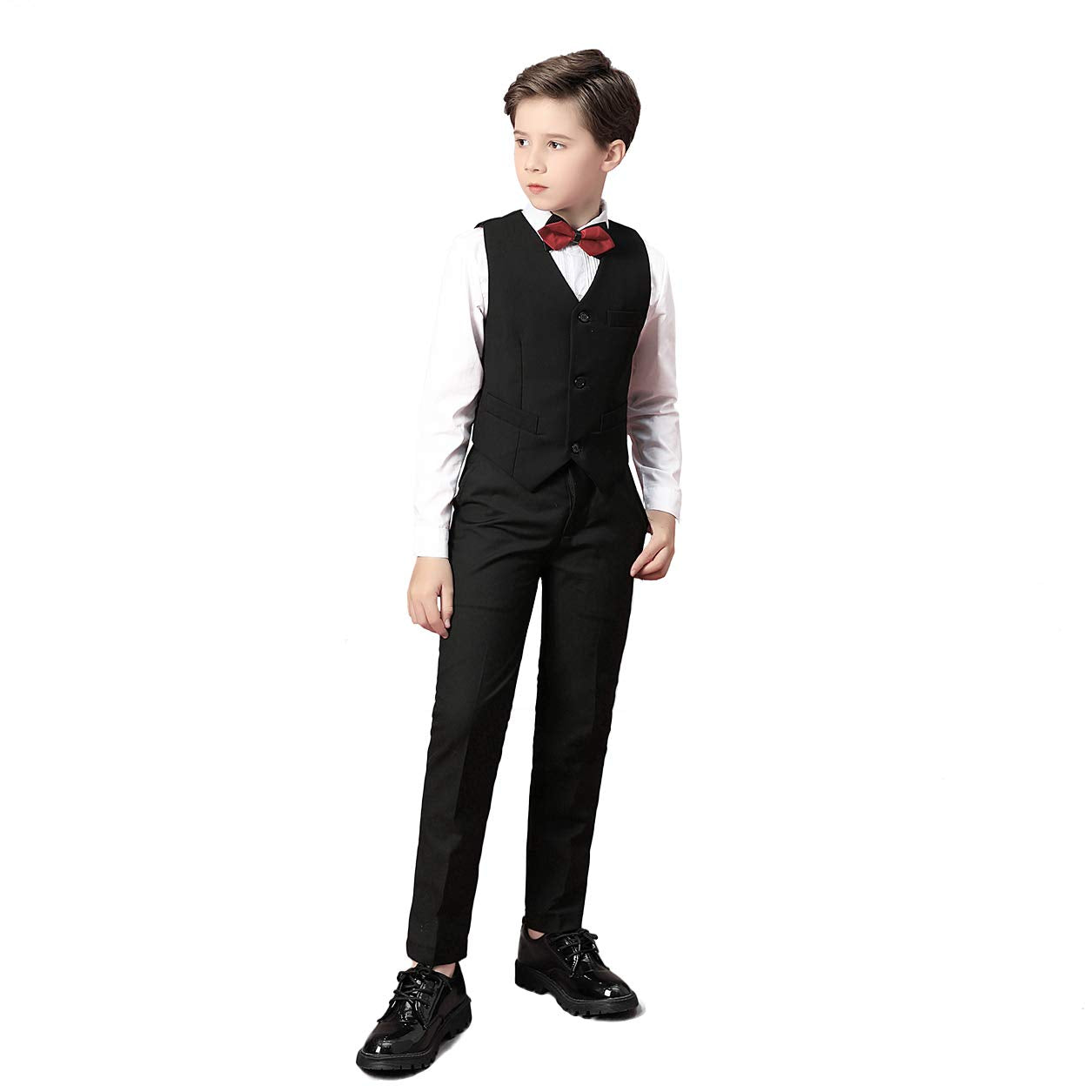 Boys Formal Black Suit Set with Vest and Tie Size 14