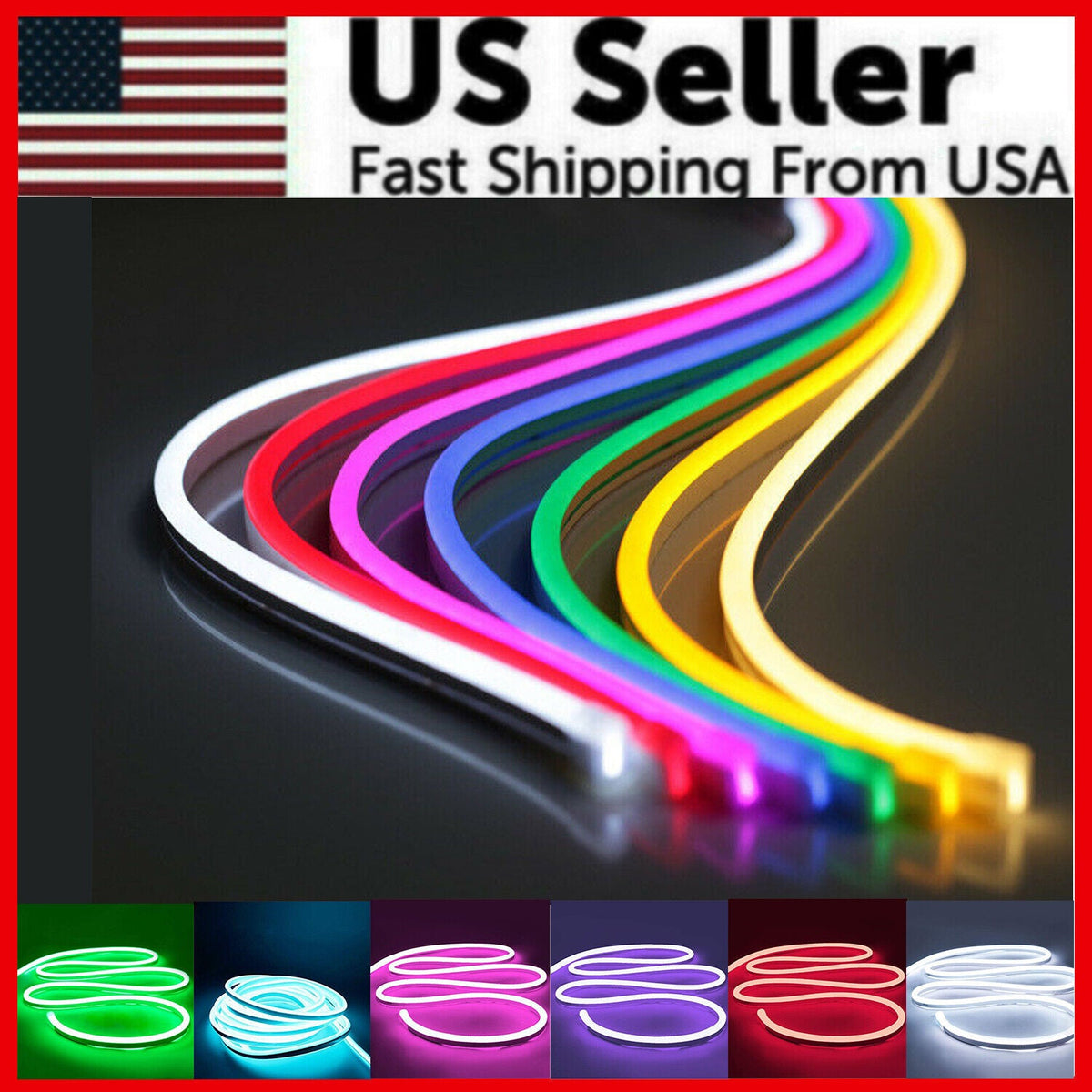 12V Flexible Neon LED Strips - Waterproof USA