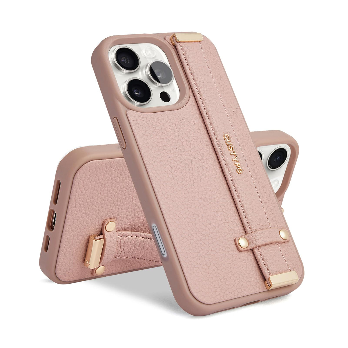 CUSTYPE iPhone 13 Pro Leather Case with Strap - Pink