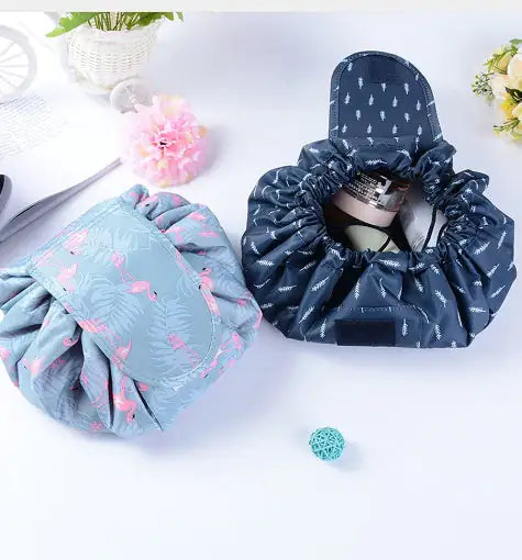 Lay-flat drawstring makeup organizer bag — view 1