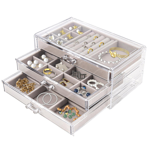 3-Drawer Acrylic Jewelry Organizer with Velvet Trays