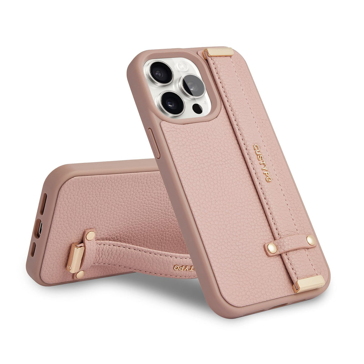 CUSTYPE iPhone 13 Pro Leather Case with Strap - Pink